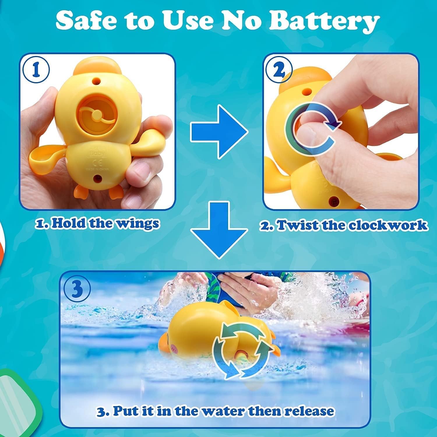 Fidtoy Juguetes de Baño de Patos de Cuerda – Paquete de 3 para la Diversión del Baño de Niños Pequeños