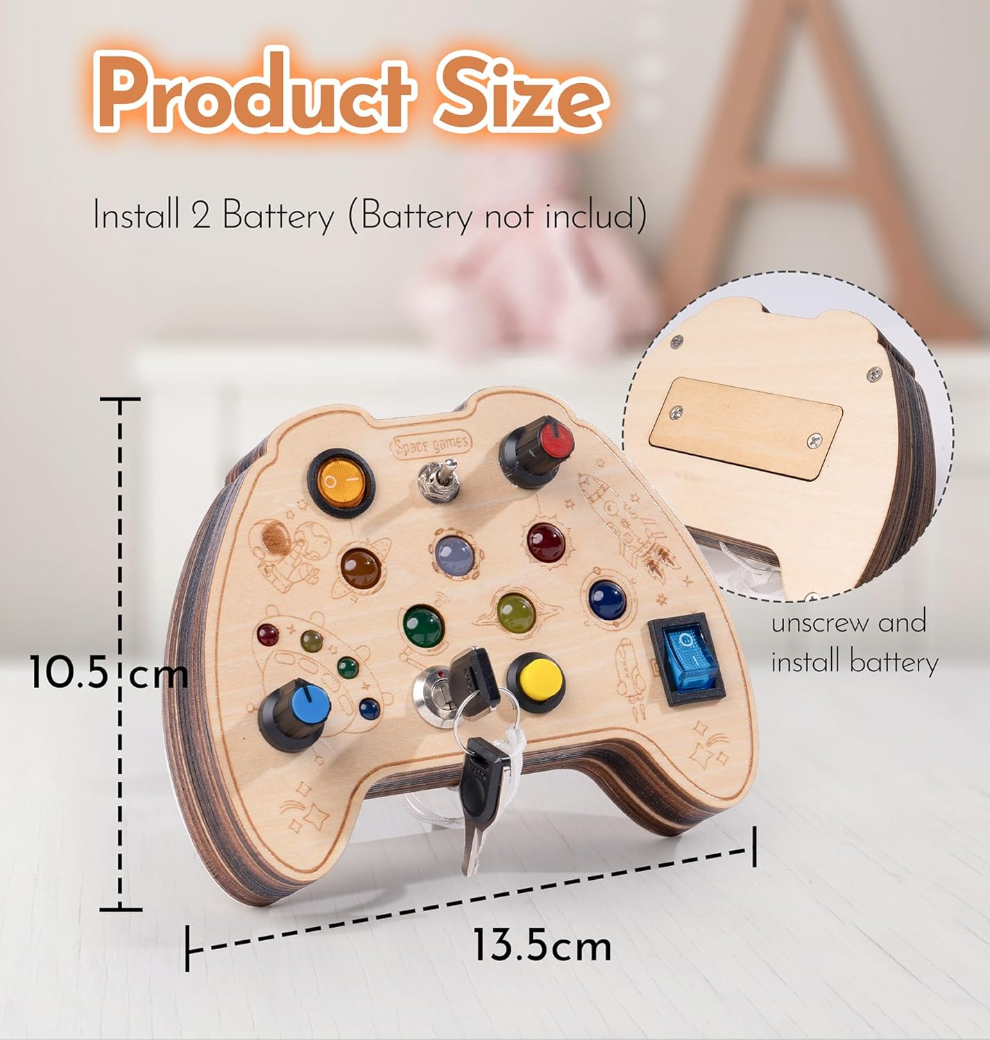 KidMigo Planche d'activités Montessori en bois avec interrupteur LED et interrupteurs à clé pour la motricité fine, jouets sensoriels pour les 2-5 ans et plus