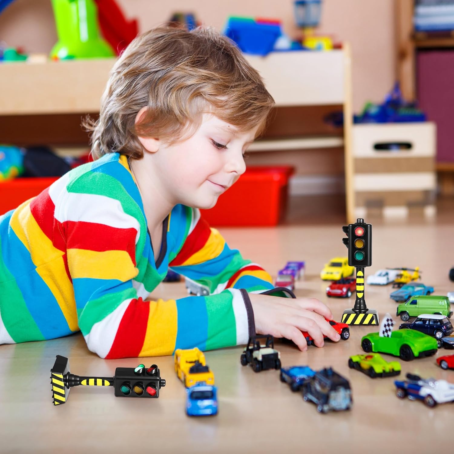 STOBOK 2 semáforos de juguete para niños, mini modelo de semáforo, escena de carretera realista para que los niños aprendan las reglas de tráfico, juguete educativo