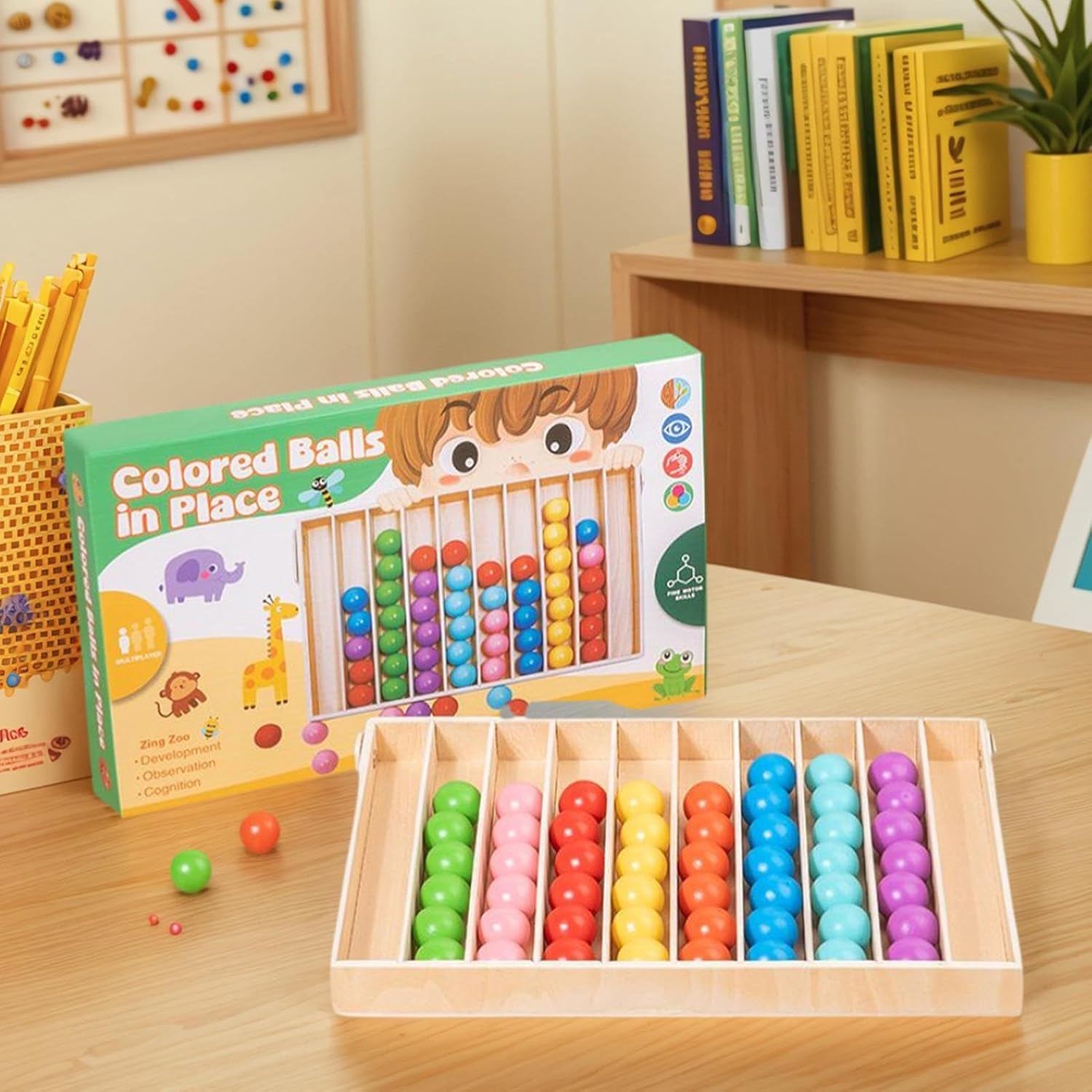 Jouet de tri des couleurs, jouet éducatif en bois ClinChild, jeu de tri de balles pour garçons et filles, salle de classe, école à la maison, maternelle, accessoire de voyage Holy Hosiery Stick, adapté à la motricité fine