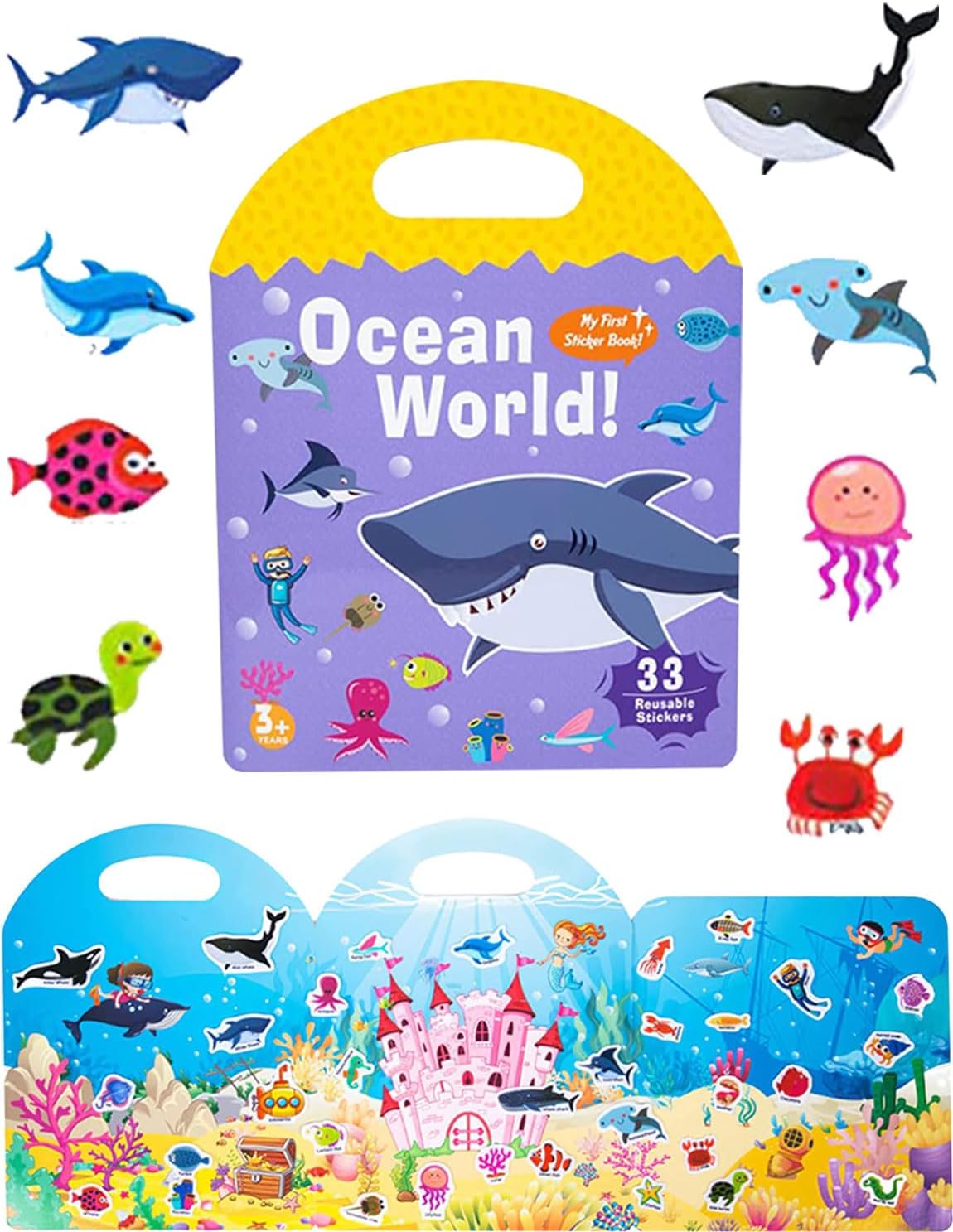 SIBBYE Libro Silencioso Portátil de Gelatina, Libro de Pegatinas Reutilizables para Niños, Actividades de Aprendizaje Preescolar para Niños Pequeños - Libro de Pegatinas de Juguetes de Viaje, Regalos Educativos (Océano)