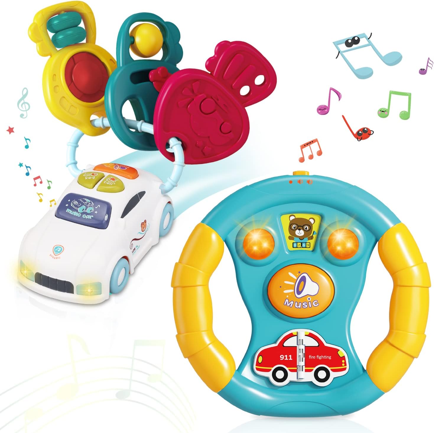 Volante Fidtoy con luces y sonidos para niños pequeños de 18 meses en adelante