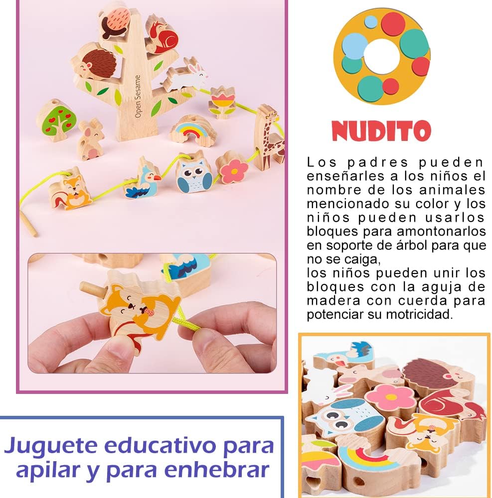 NUDITO Montessori Educational Toy for Children. Wooden Educational Toy for Boys and Girls. Wooden Stacking Blocks for Kids. Pull-Along Toy for Children.