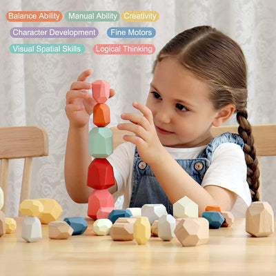 Fidtoy Wooden Stacking Polyhedron Blocks – Montessori Educational Toy for Kids 3+