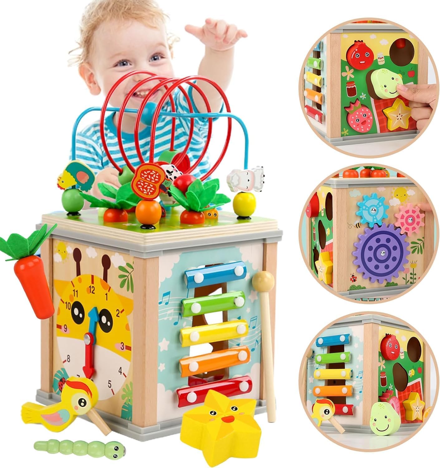 Fidtoy Boîte à trésors à perles multifonction Jouet d'activité Montessori