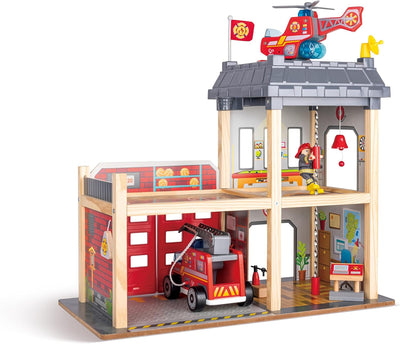 Fidtoy Caserne de Pompiers en Bois pour Enfants avec Lumières et Sons
