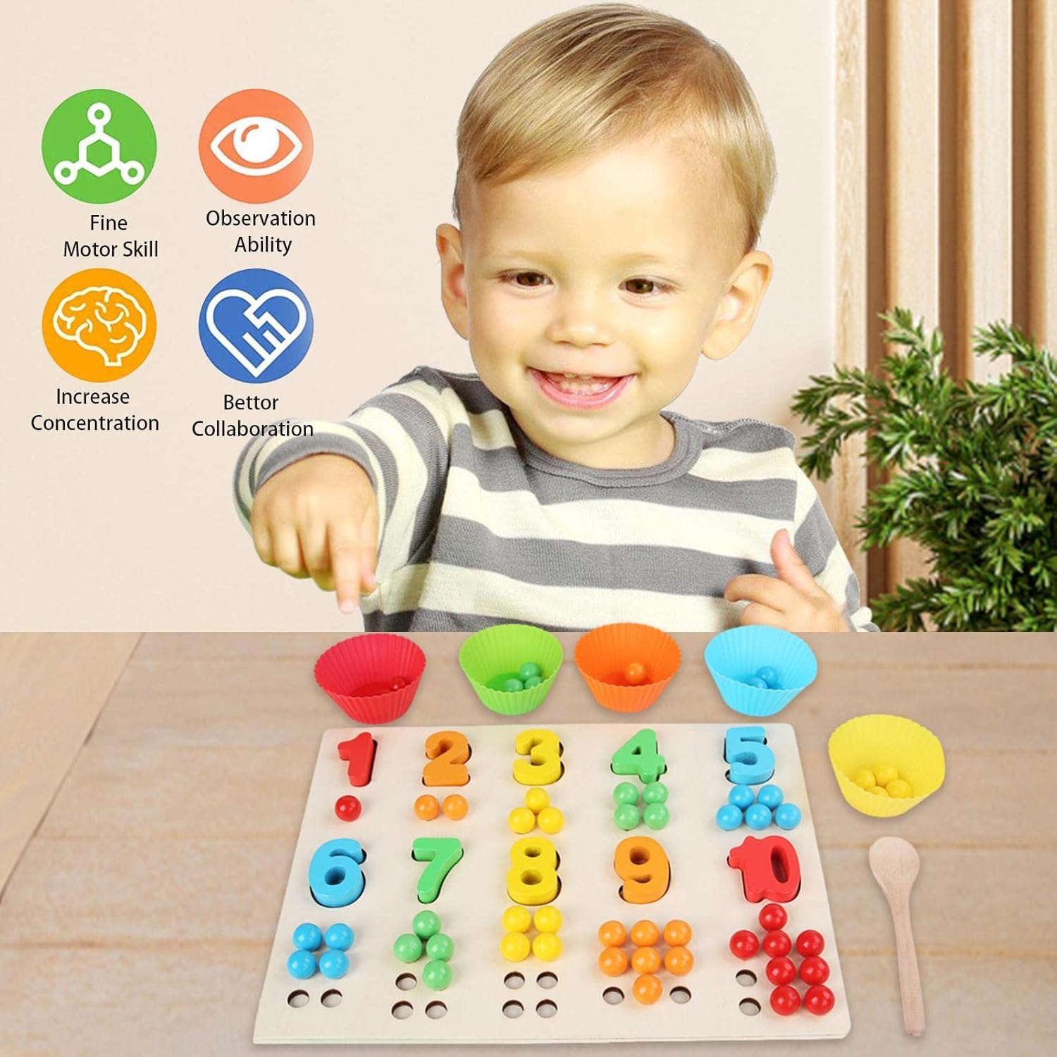 Jeu de perles sur planche en bois - Puzzle de codage couleur sûr | Jouets en bois Montessori, perles à clip pour entraînement cérébral, jouets de perles avec baguettes, puzzles éducatifs précoces pour Noël, cadeau de fête d'anniversaire Générique