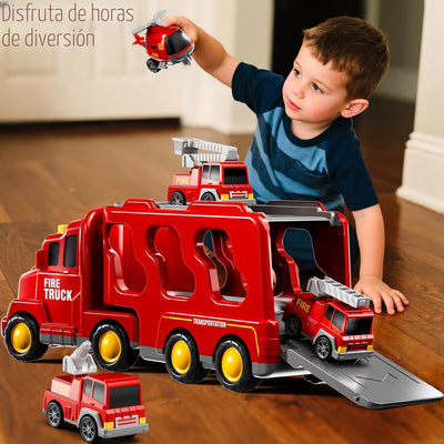 Camion de pompier Fidtoy 5-en-1 avec hélicoptère, échelle, lumières et sons pour enfants