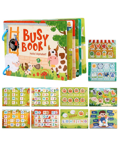 Libro sensorial Montessori Fidtoy para niños pequeños, aprendizaje interactivo del alfabeto