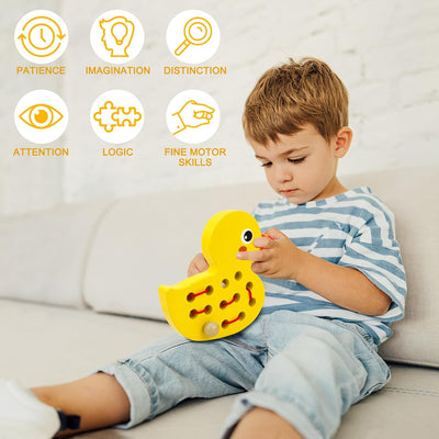 Fidtoy Wooden Lacing Toy Montessori Threading Toy for Toddlers Fine Motor Skills Apple Caterpillar Puzzle Travel Toy Educational Learning Toy Gift