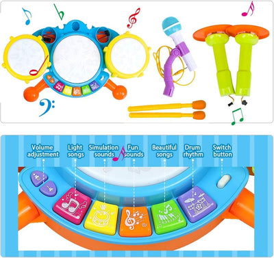 Fidtoy Batterie pour enfants avec microphone pour tout-petits – Instrument de musique avec lumières, sons et apprentissage interactif