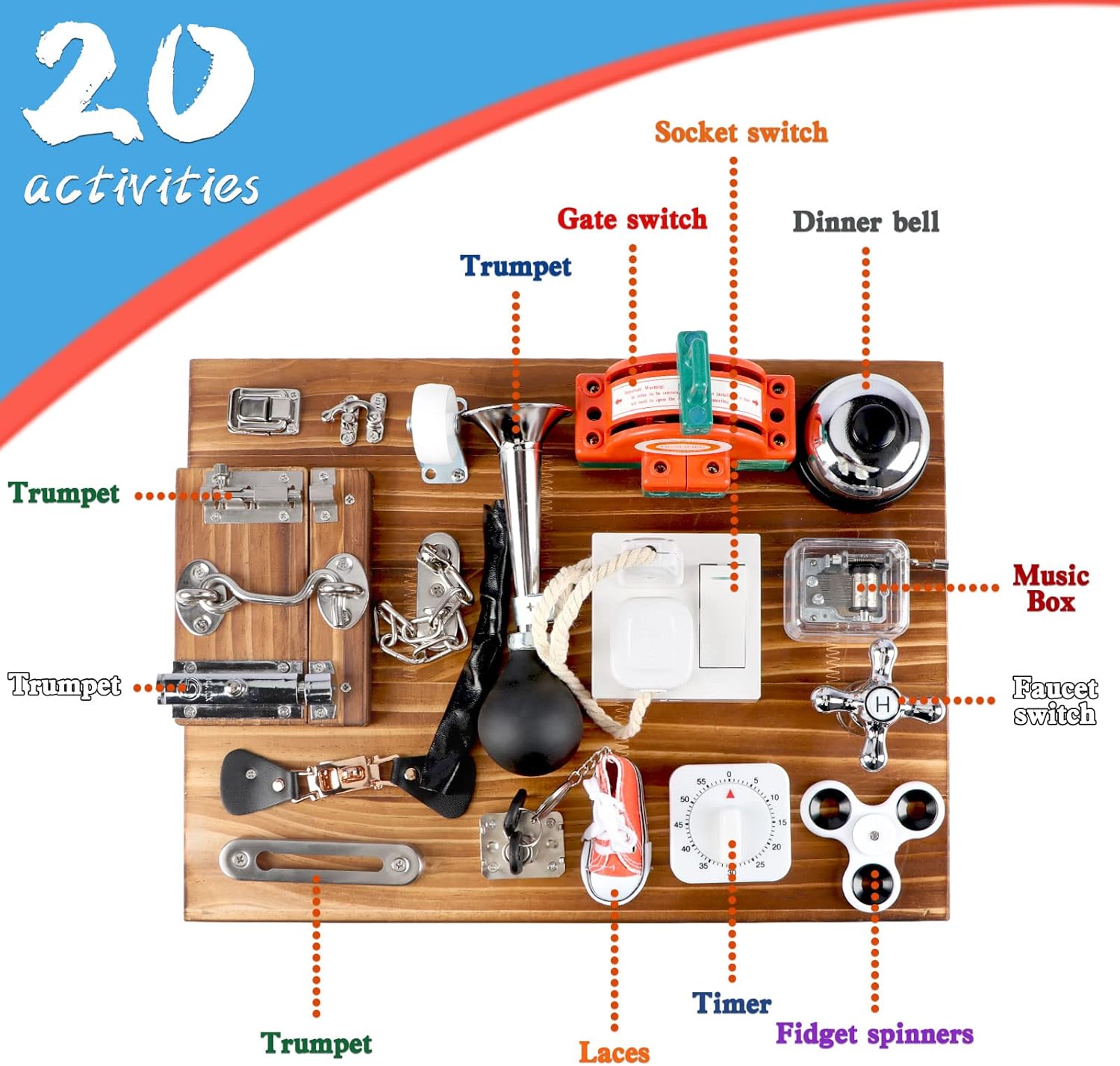 Fidtoy Tablero Sensorial Carbonizado 20 en 1 para Niños Pequeños