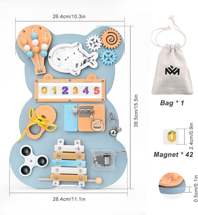 Fidtoy Montessori Busy Board Juguete para Niños Pequeños Tabla de Actividades de Madera con Xilófono Musical Cerraduras Cuentas Juguete de Aprendizaje de Habilidades Motoras Finas Juguete Silencioso de Viaje