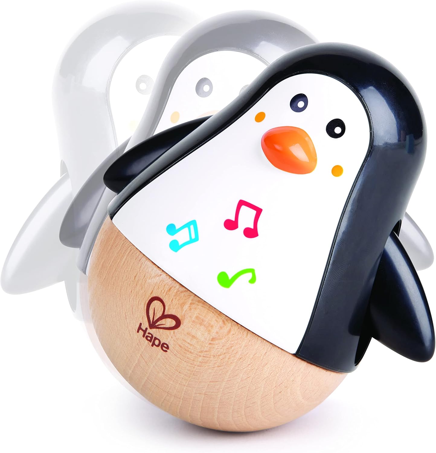 Fidtoy Jouet musical en bois culbuto Pingouin pour bébés 6M+