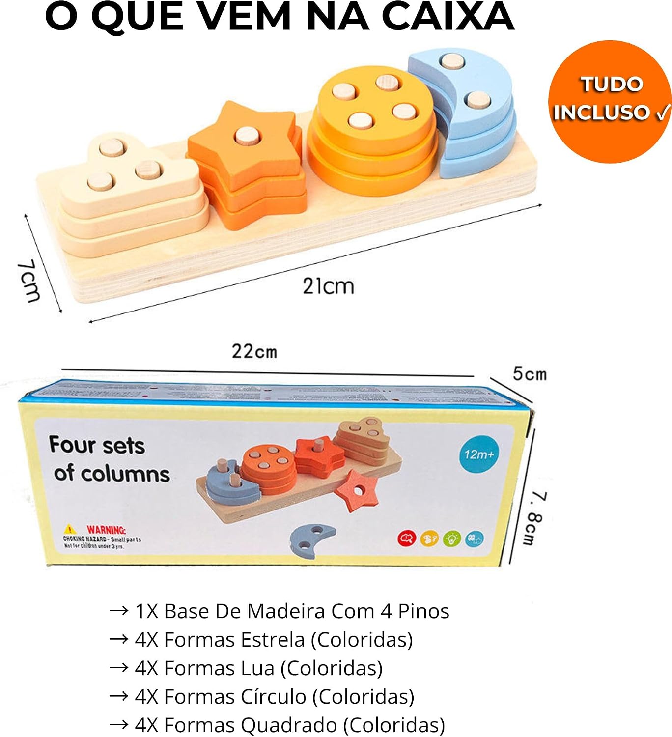 Fidtoy Colonne de Tri en Bois Étoile et Croissant Montessori Jouet d'Empilage Trieur de Formes pour Tout-Petits