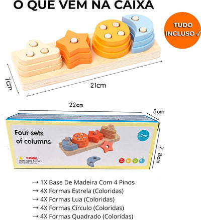 Fidtoy Colonne de Tri en Bois Étoile et Croissant Montessori Jouet d'Empilage Trieur de Formes pour Tout-Petits