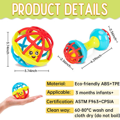 Fidtoy Hochet Bébé Balle et Maracas en ABS Alimentaire Jouet Sensoriel