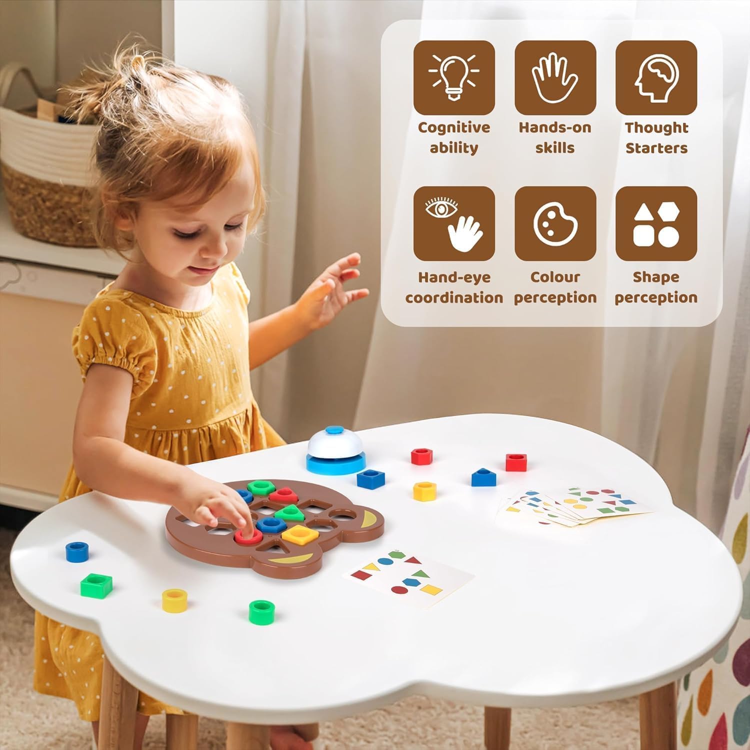 Fidtoy Jeu de société en bois pour enfants avec reconnaissance des couleurs et des formes