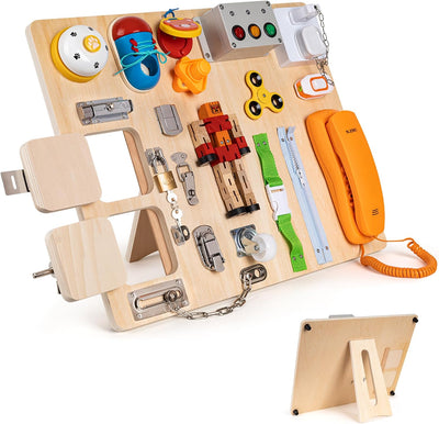 Fidtoy 20-in-1 Montessori Wooden Busy Board for Toddlers