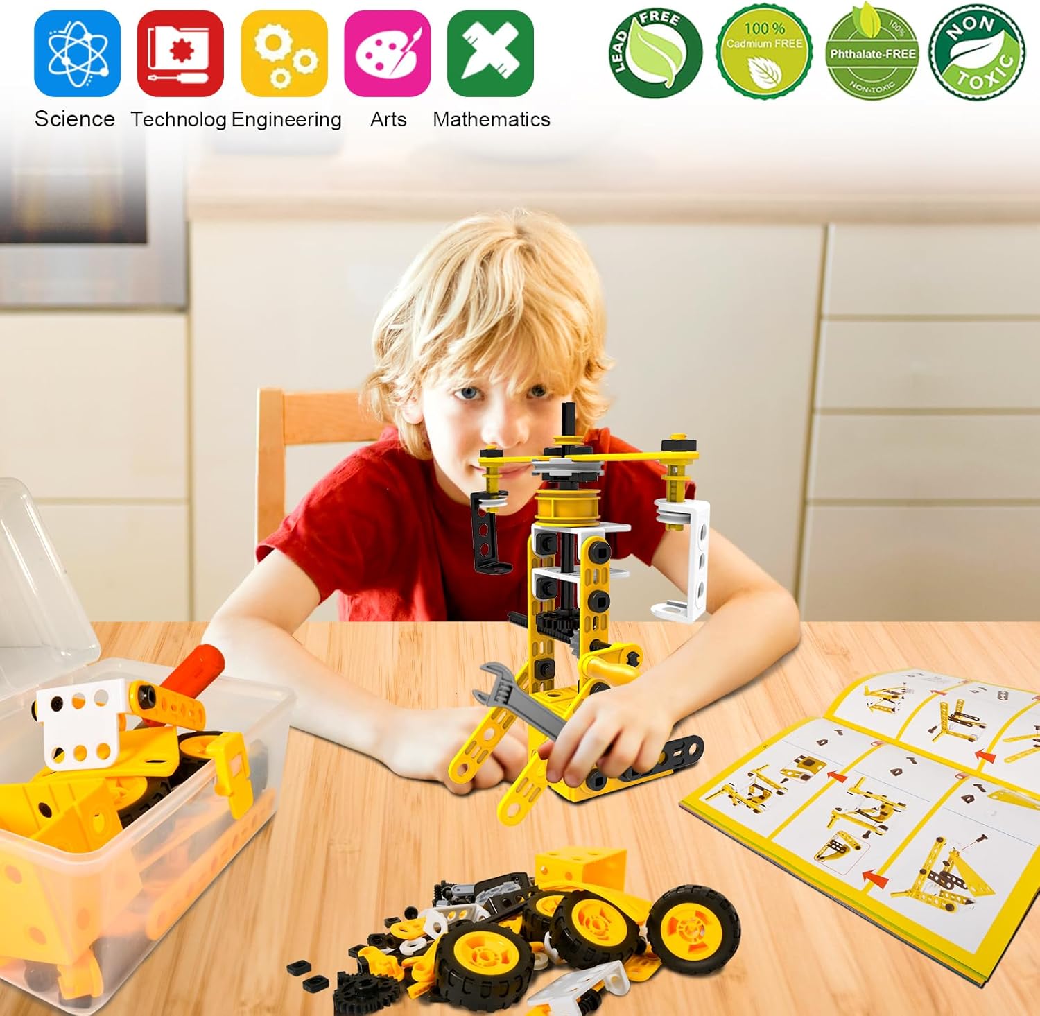 Fidtoy 10-in-1 Construction Vehicle Building Set for Kids STEM Engineering Toy 108 PCS