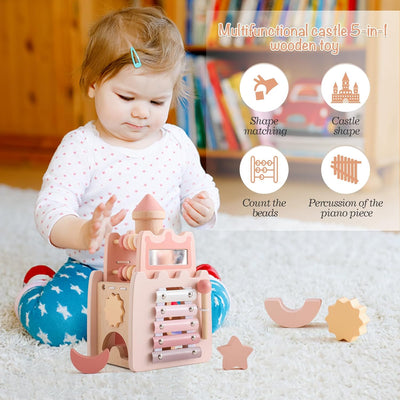 Fidtoy Wooden Activity Castle Toy for Kids 3+ Educational Play