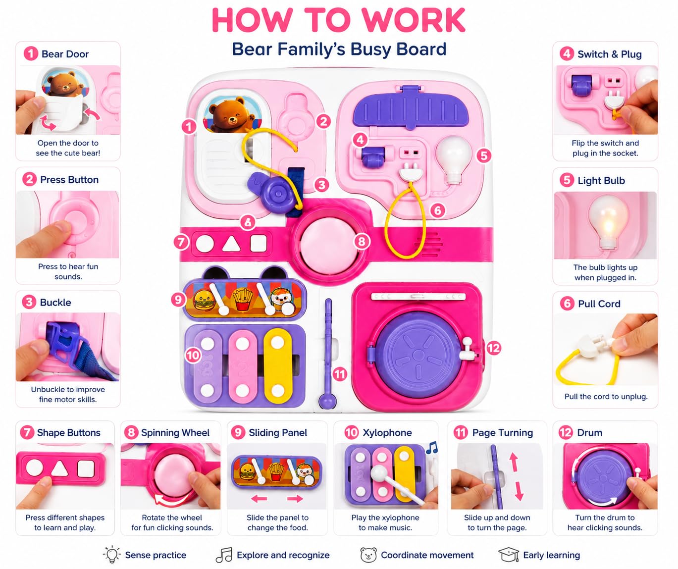 Tablero de actividades para niños pequeños Multi-funcional Oso Cognitivo - 308