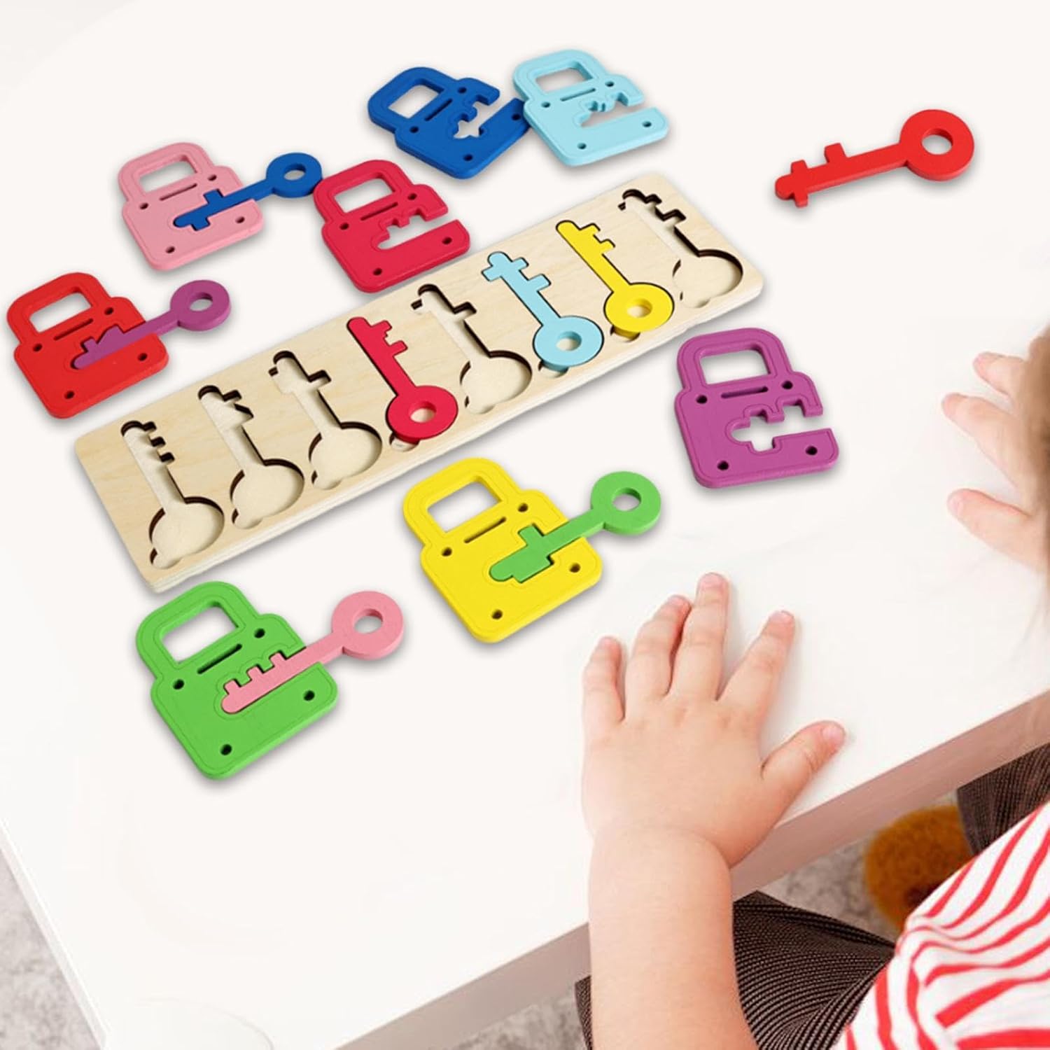 MagiDeal Juguetes de Madera con Candados y Llaves, Juego de Asociación de Formas y Colores, Regalo de Cumpleaños, Juguete Educativo Temprano para Niños Preescolares