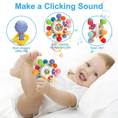 Hochet de dentition sensoriel Fidtoy pour bébé – Jouet sensoriel Montessori en silicone pour bébés de 0 à 12 mois