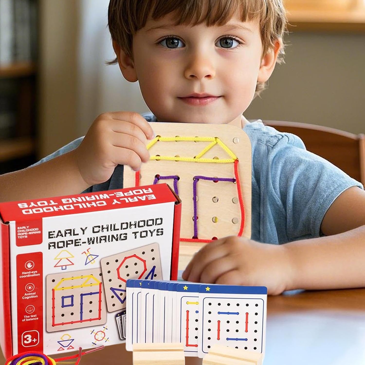 Juguetes de madera Mont-essori con cordones, juego de rompecabezas de educación temprana, juguetes de motricidad fina, juego de viaje, kit de costura para juguetes de primera infancia