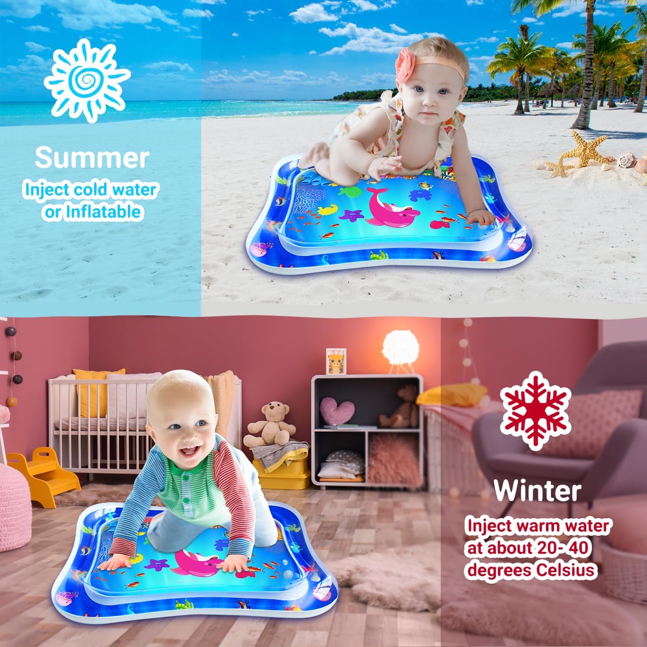 Fidtoy Tummy Time Water Mat for Babies 3-12 Months Sensory Play