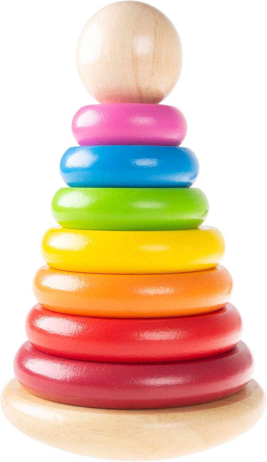 Fidtoy Tour à empiler Arc-en-ciel en bois pour tout-petits, jouet de comptage
