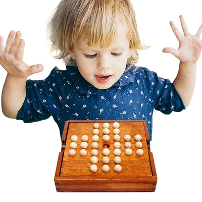 Fidtoy Juego de Solitario con Cuentas de Madera – Rompecabezas y Juego de Lógica para Niños