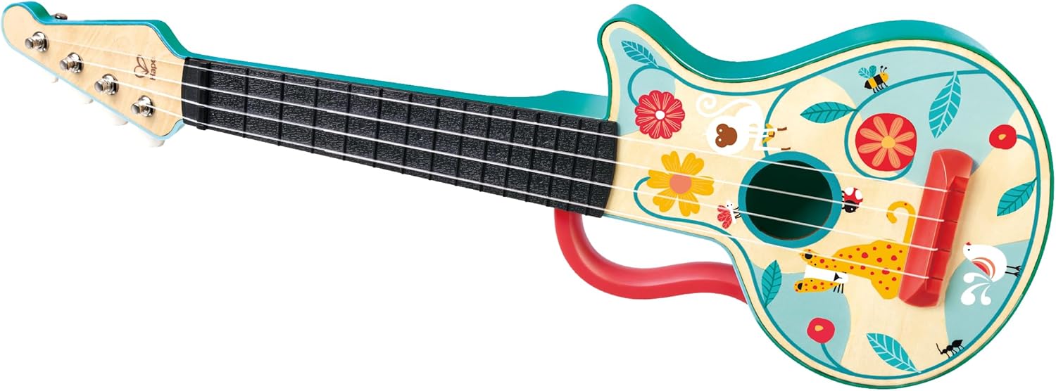 Juego de Instrumentos Musicales de Madera Fidtoy Ukelele y Pandereta para Niños