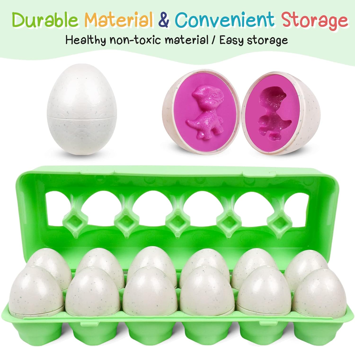 Fidtoy Dinosaur Matching Eggs Toy for Toddlers – Montessori Shape Sorting Learning Eggs Set