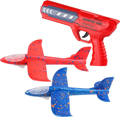 Fidtoy Foam Airplane Launcher Toy Set for Kids Outdoor Glider Play