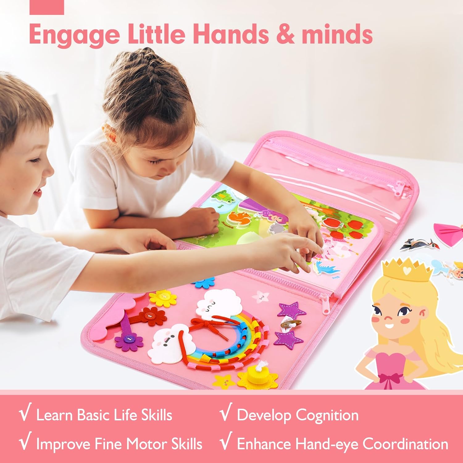 hahaland Toddler Toys Busy Board, Montessori Toys for Baby Boys, Boy Birthday Gift 18 in 1 Preschool Learning Activities with 12 Life Skills-Numbers,String Beads,Shapes,Colors,Puzzles,Alphabet