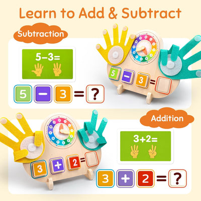 Jouet d'apprentissage Montessori mathématiques et horloge pour enfants de 3 à 5 ans, jouet éducatif en bois avec blocs numériques, aiguilles de comptage et cartes de routine – Apprenez l'addition