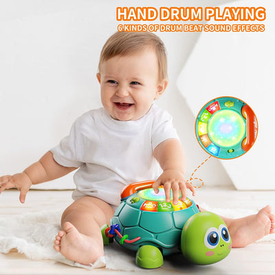 Fidtoy Tortue musicale rampante pour bébés – Jouet d'apprentissage interactif avec lumières et sons pour le temps sur le ventre et le développement précoce