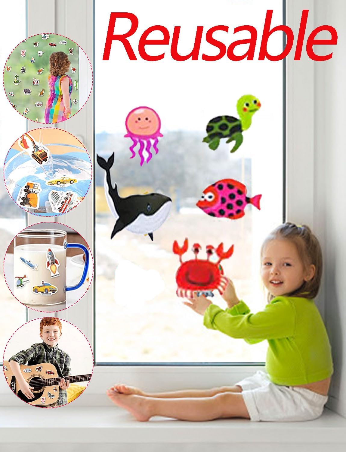 SIBBYE Libro Silencioso Portátil de Gelatina, Libro de Pegatinas Reutilizables para Niños, Actividades de Aprendizaje Preescolar para Niños Pequeños - Libro de Pegatinas de Juguetes de Viaje, Regalos Educativos (Océano)
