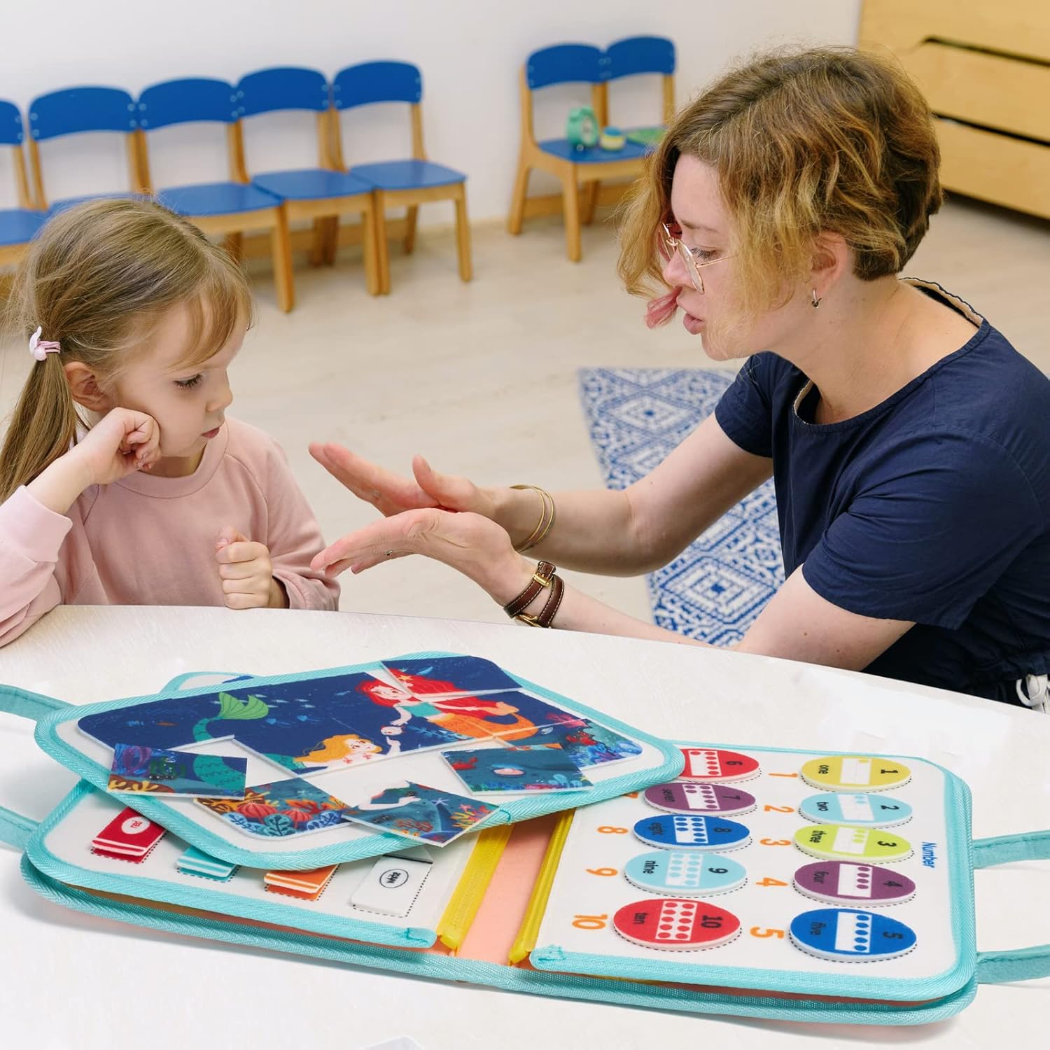 Busy Board Sensory Toys for Toddlers 2 3 4, Travel Activities Educational/Montessori Toys for 2 3 4 Year Old Gilrs Boys Gift, Mermaid