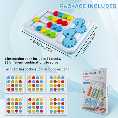 Fidtoy 2-en-1 Jeu de logique d'engrenages à motifs à quatre couleurs, Puzzle d'engrenages manuel en plastique de correspondance de couleurs, Jouet de logique de conscience spatiale et de numératie pour les 2-6 ans
