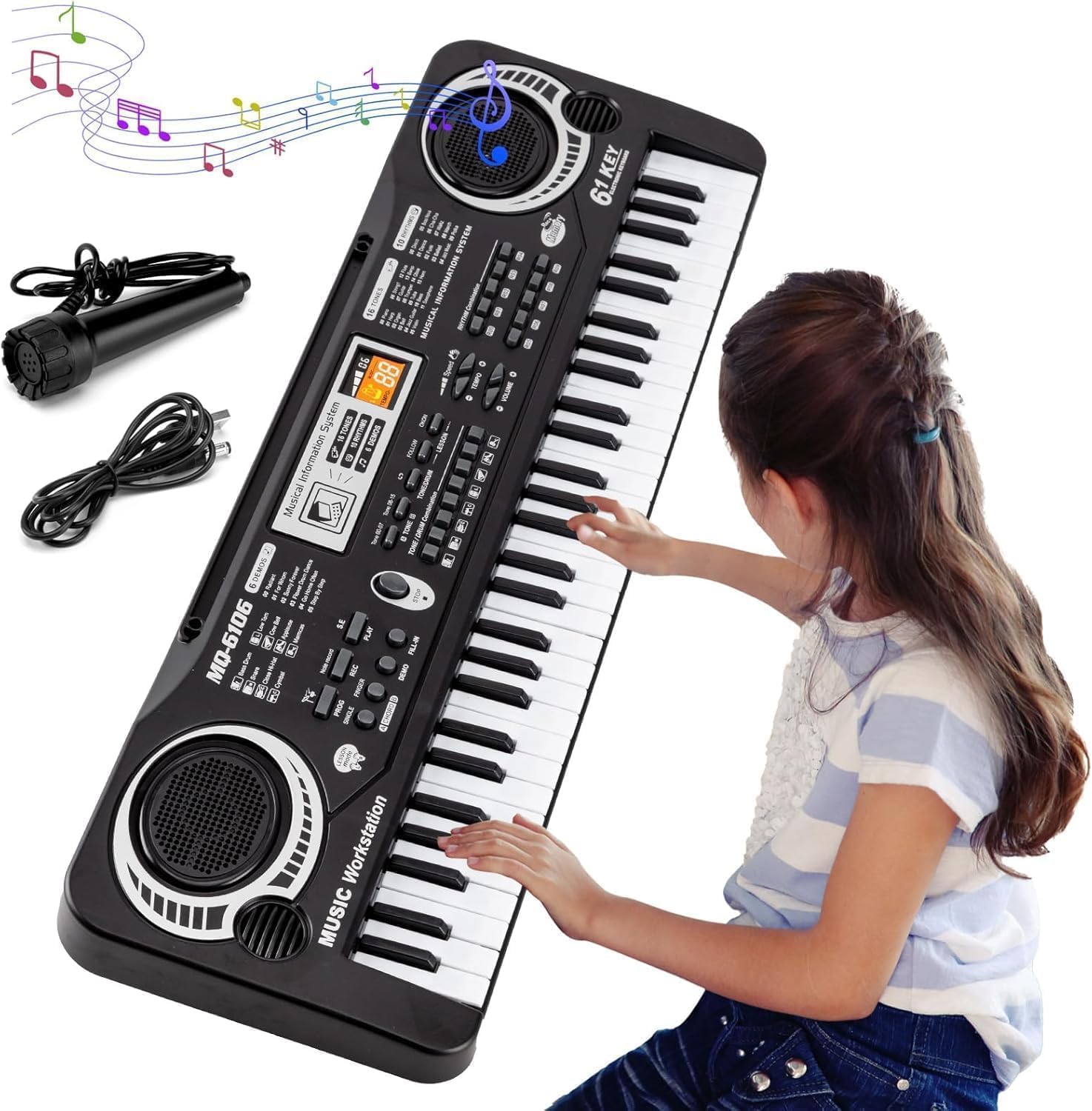 Clavier de piano musical 61 touches Fidtoy avec microphone pour enfants, jouet de piano électronique pour débutants