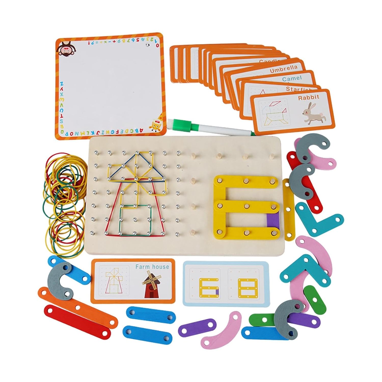 Bandes de géométrie Montessori en bois et cartes de modèles avec carte à dessiner - 564