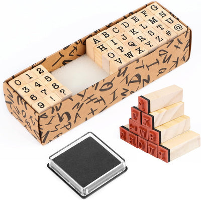 Tampon en Bois Chiffres et Lettres avec Tampon Encreur – 40 Pièces