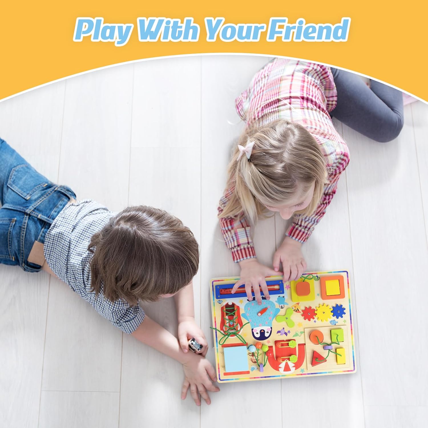 Fidtoy 11 in 1 Montessori Busy Board Toy for Toddlers Wooden Sensory Activity Board with Zippers Buttons Gears Fine Motor Skills Travel Quiet Toy Gift