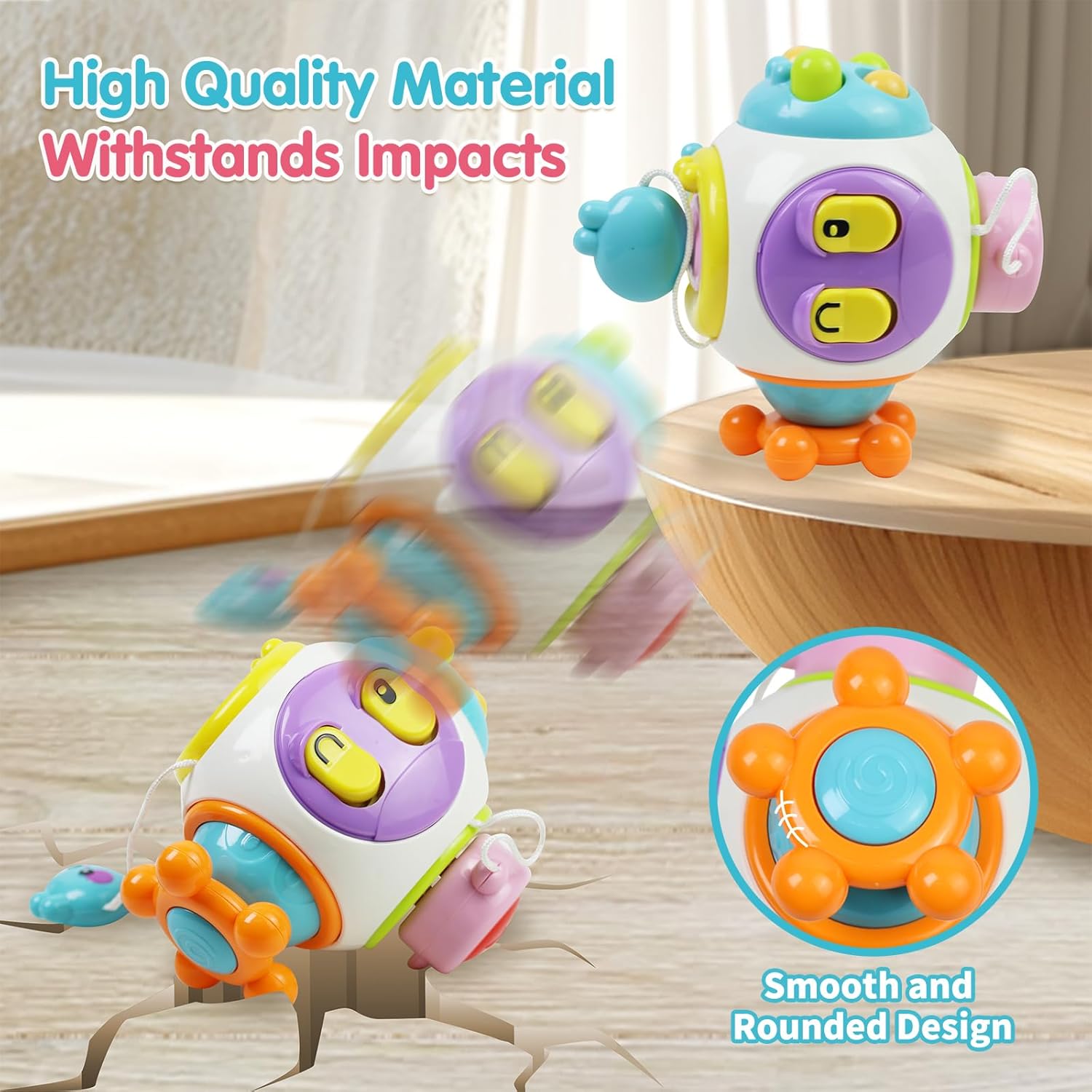 Fidtoy 6-in-1 Busy Catch Ball Activity Cube for Toddlers, Montessori Sensory Busy Cube with Switches, Plug, Rabbit Key, Fidget Spinner and Fine Motor Activities Age 18M+