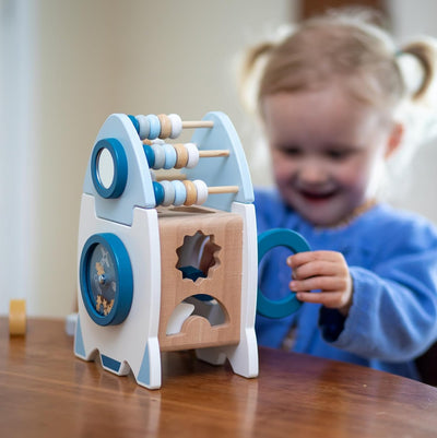 Cubo de actividades Fidtoy Rocket Juguete de madera Montessori para niños pequeños