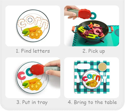 Fidtoy Jouet en bois Alphabet orthographique pour enfants Jeu d'association de lettres d'apprentissage préscolaire