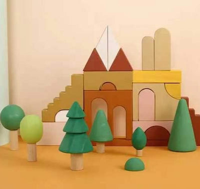 Juego de figuras de árboles del bosque - Juguetes de madera de juego libre