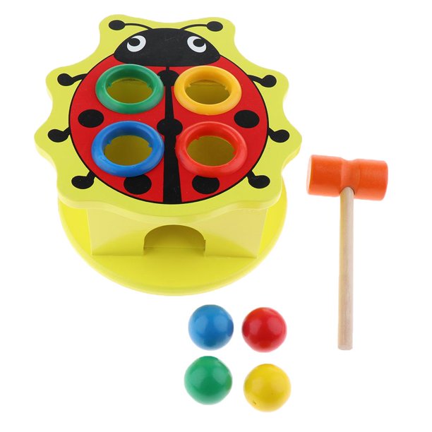 Fidtoy Jouet en bois à marteler avec balles, marteau, Montessori, motricité fine, reconnaissance des couleurs pour enfants de 3 ans et plus
